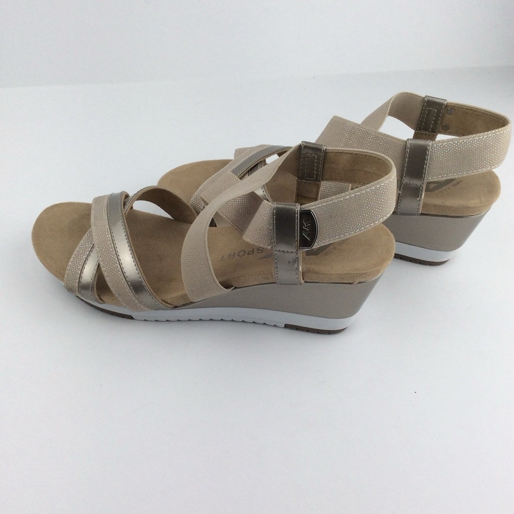 Anne Klein Sport Wedge Sandals Metallic Champagne Pewter 7M Old Money Glam - Picture 3 of 10